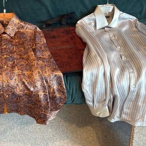 Stefano Ricci Brown and White Casual Button Down Shirts